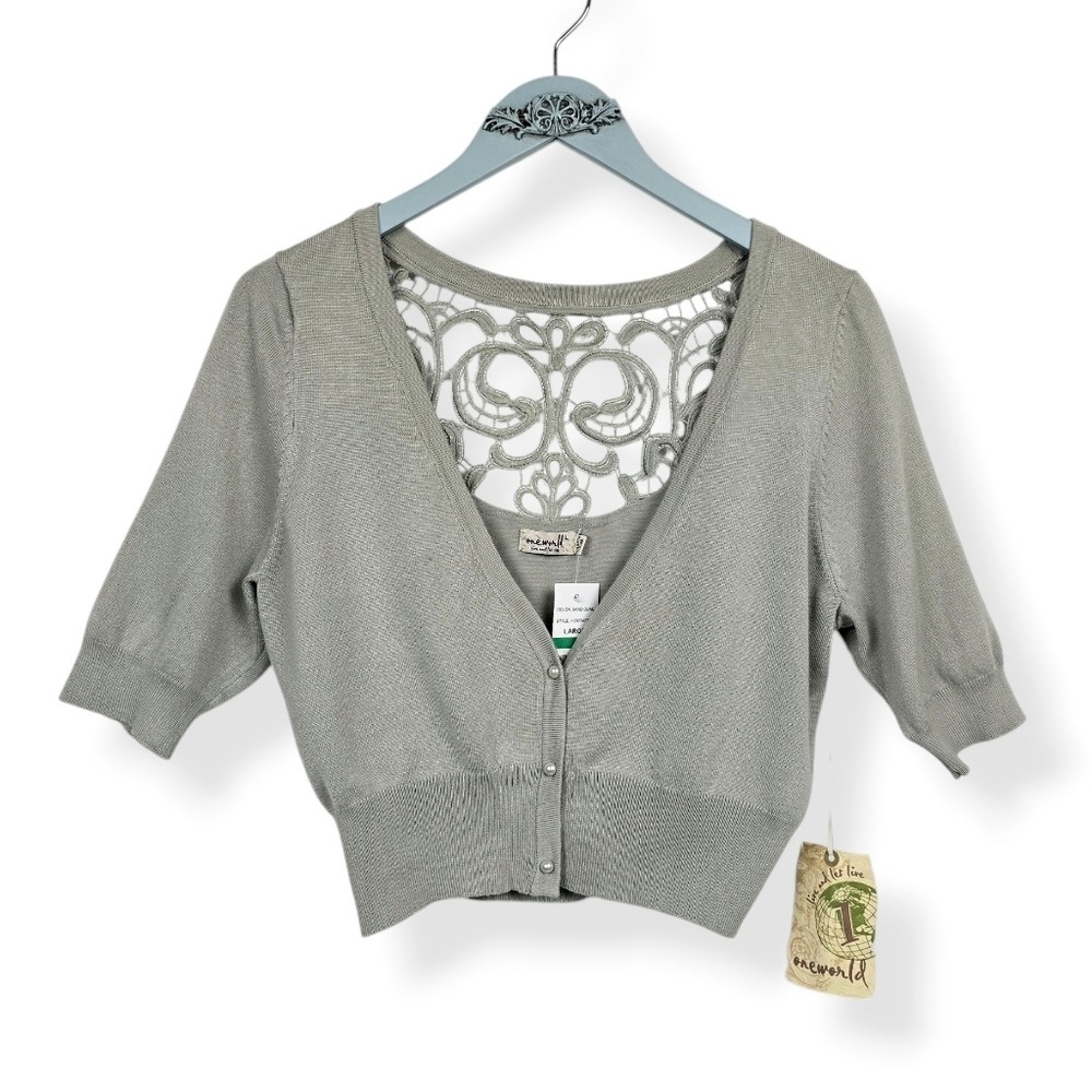 One World Croppedโ Knit Cardigan Size LARGE - NEW